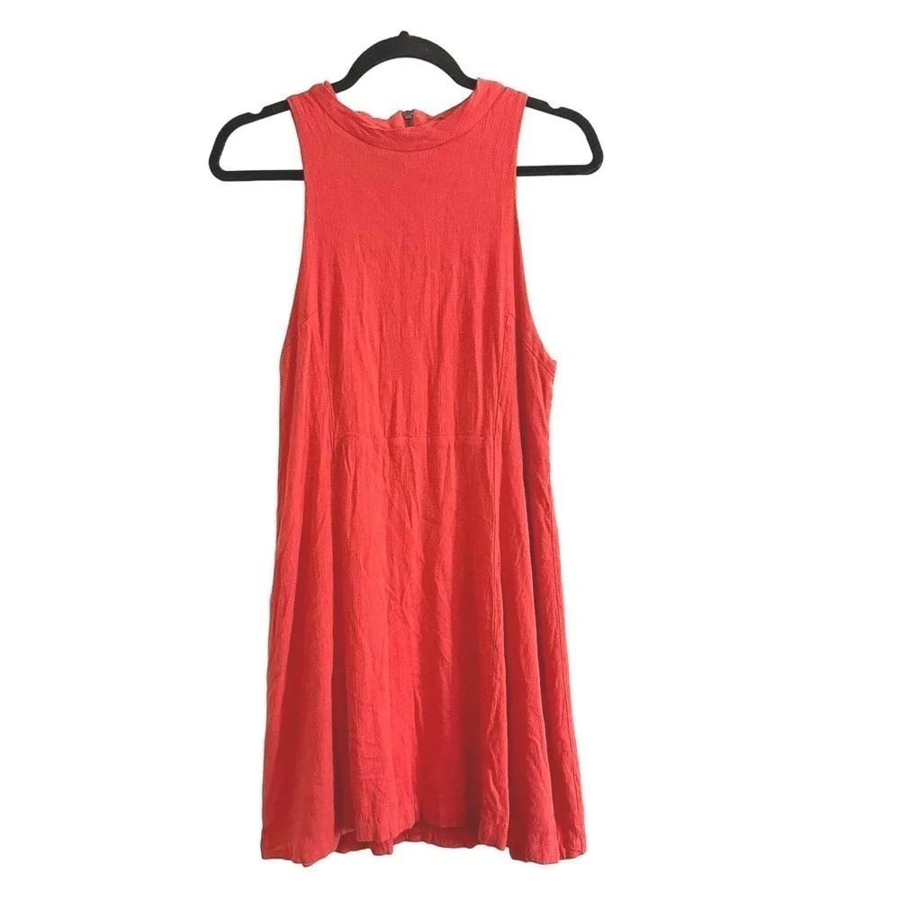 Free People Kitty Kat Orange-Red Mini Cutout Back Sleeveless Dress - Large - Picture 3 of 7